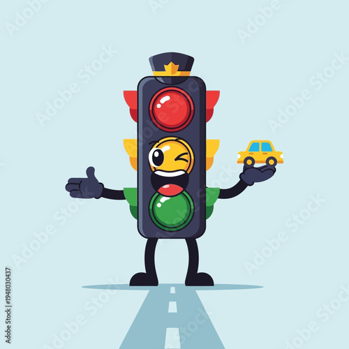 Cartoon Traffic Light Character with Emoji Face.