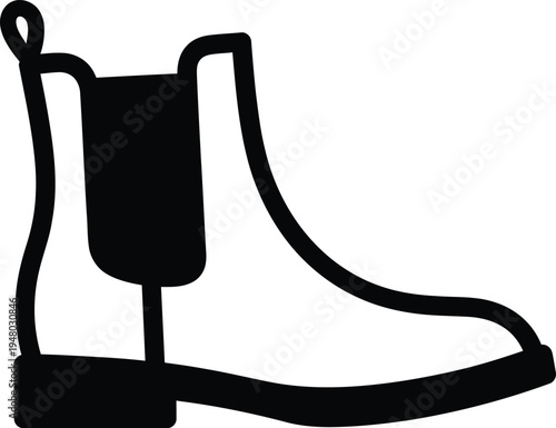 A black silhouette of a classic chelsea boot with an elastic side panel and a pull tab on the back