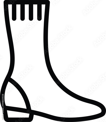 A simple black outline illustration of a classic sock boot with a small heel for modern footwear