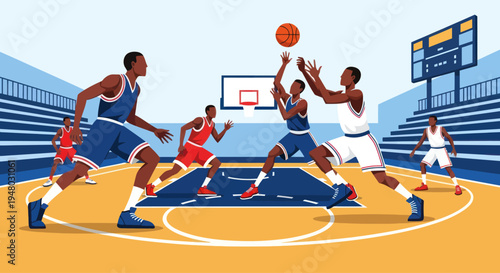 Basketball Game Action: Players Competing on Court