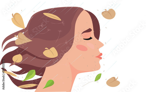 Portrait of a cute smiling girl with long dark hair braided in a plait, happy female child character.