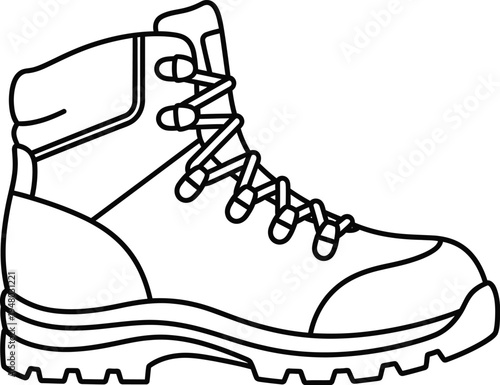 A sturdy hiking boot with thick soles and lacing for outdoor trekking and mountain exploration