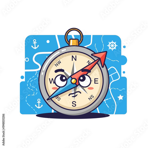 Compass with Cartoon Face Navigation Tool.