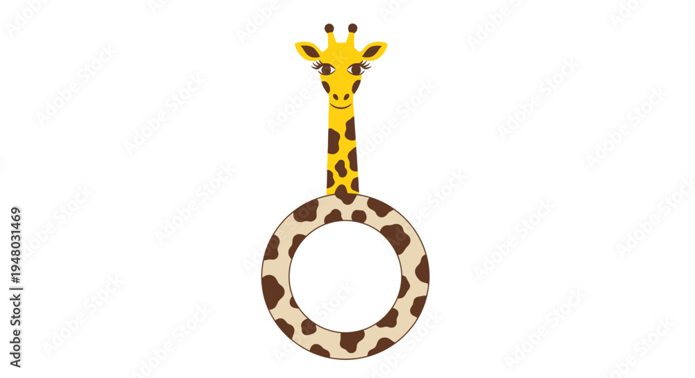 Fototapeta premium Cute cartoon giraffe head and spotted loop illustration