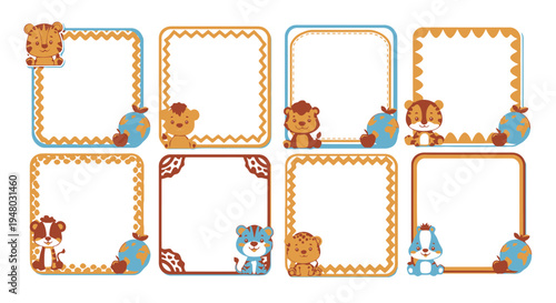 Cute cartoon animal frames and labels for kids education