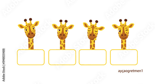 Cute cartoon giraffes with blank frames for names