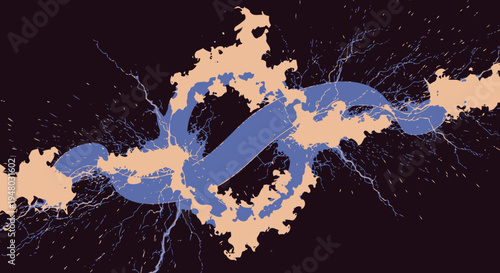 Dynamic abstract design with blue wave and electric discharge