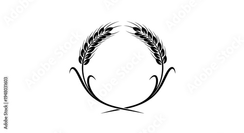 Elegant black wheat ears wreath icon on white background