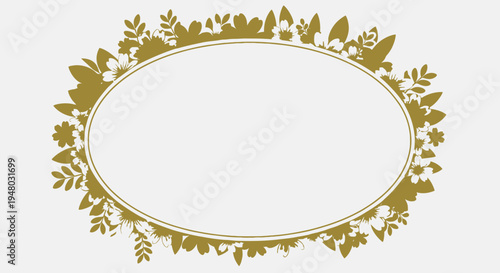 Elegant gold floral oval frame with botanical decorative border