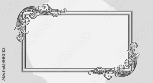 Elegant rectangular frame with vintage scrollwork corners on grey background