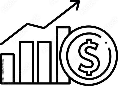 Financial Growth Chart with Dollar Coin Representing Investment and Business Success