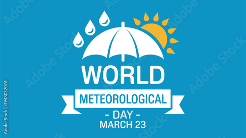 World Meteorological Day greeting background with white umbrella rain and sun icons on blue