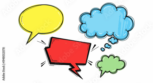 Hand drawn colorful comic speech and thought bubbles set