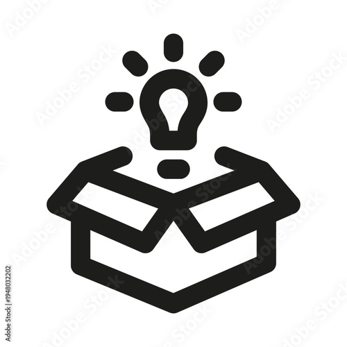 Thinking Outside the Box Line Icon. Professional minimalist symbol designed as a premium vector line icon for creative thinking, innovation, and idea generation