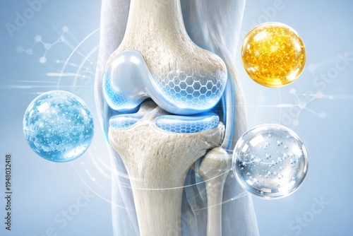 Wallpaper Mural Human knee joint anatomy with collagen concept and glowing spheres. Ai generative Torontodigital.ca