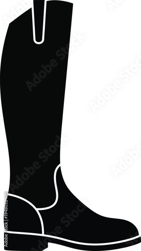 A classic black leather riding boot designed for equestrian sports and high fashion footwear style