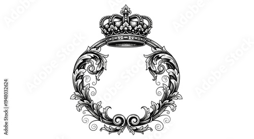 Ornate crown emblem with decorative frame and filigree scrolls