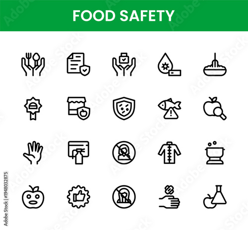 Food Safety icon set. Food Safety Modern Line Icon Collection offers professional modern and clean vector illustrations for contamination prevention.