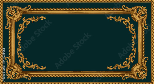 Ornate gold rococo style frame with dark green background