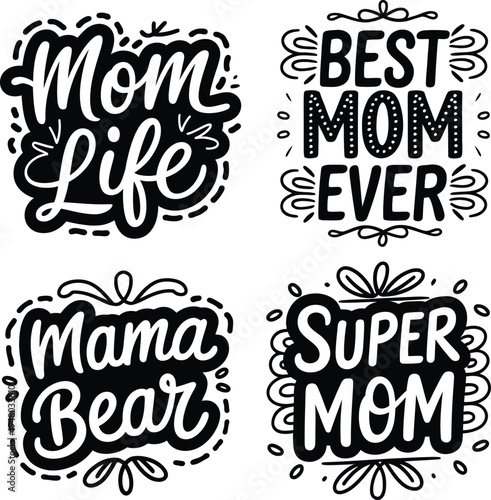 Mother's Day hand drawn typography quote bundle for t-shirt design vector illustration