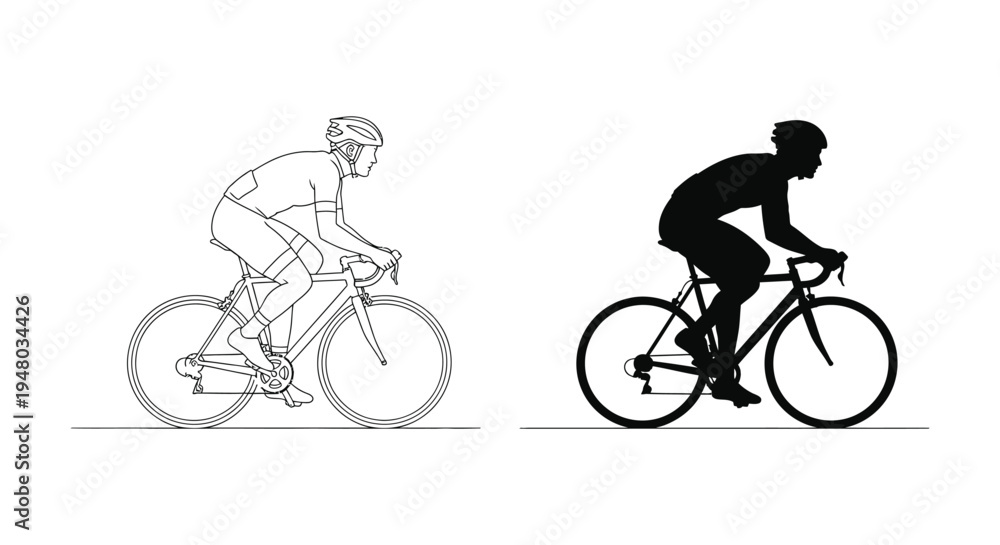 Obraz premium Road cyclist vector illustration and silhouette graphic for sports, fitness, and active lifestyle designs.