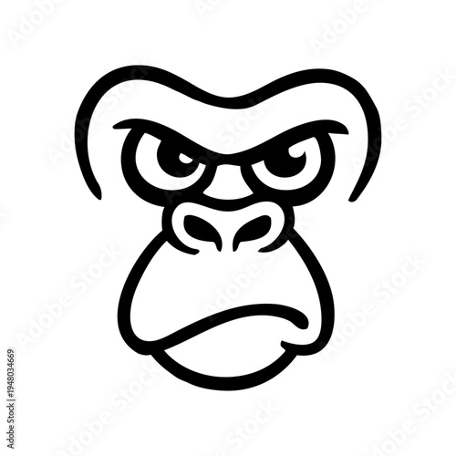 Dibujo sencillo con líneas de la cabeza de un simio enojado mirando de frente 
