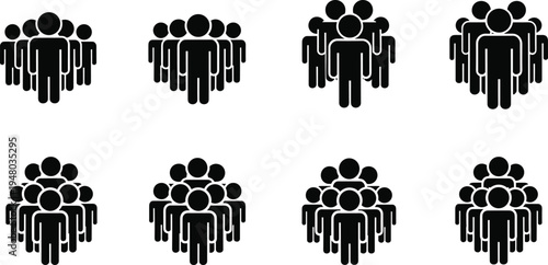 People group icons set teamwork community crowd silhouette collection illustration