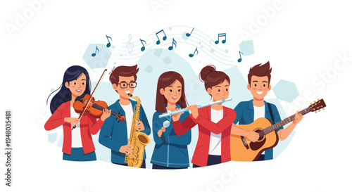 Diverse Group of People Playing Musical Instruments Together