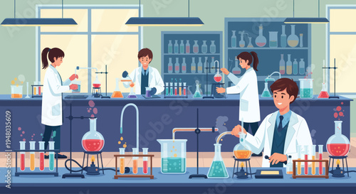 Students Conducting Scientific Experiments in a Modern Laboratory