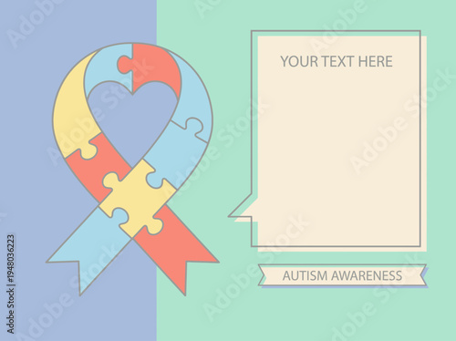 Autism Awareness Ribbon Puzzle Heart Design Celebrating Inclusivity and Understanding for Neurodiversity