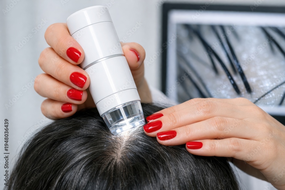 custom made wallpaper toronto digitalScalp examination with trichology device for hair loss checkup.. Ai generative