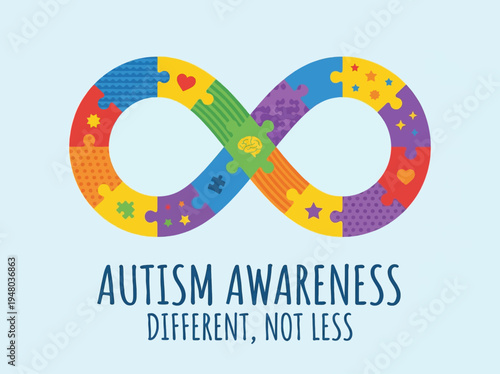 Autism Awareness Infinity Symbol and Puzzle Pieces Celebrating Neurodiversity and Inclusion
