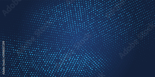 Abstract background blue pixels and circles. Dotted mosaic radial design. gradient dark blue to light blue.