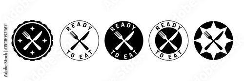 Black and white food ready to eat icons with knives and forks