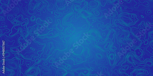 Abstract blue topographic contour lines background, gradient blue, glowing cyan lines, modern digital map style. Eps10