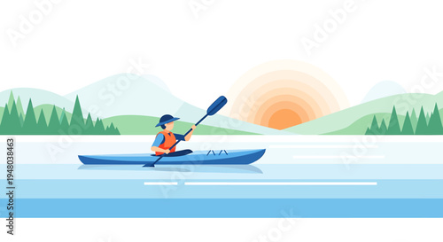 Kayaker paddling on calm water with paddle in hand during sunny day.
