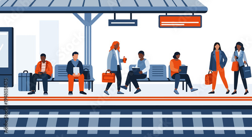 People waiting at a train station platform, ready to travel to their destinations.