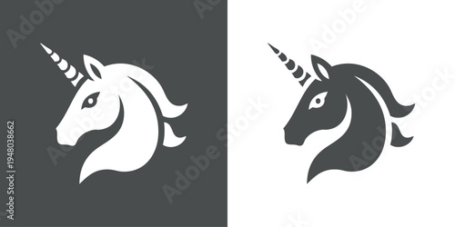 Logotipo unicornio. Dibujo de la silueta de la cabeza de un unicornio 