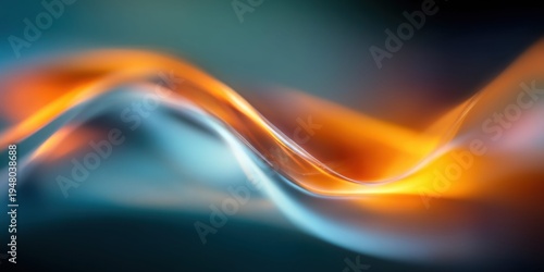 Abstract flowing waves of orange and blue light create a dynamic, energetic visual effect