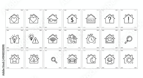Big Set of Modern Line House Icons for Real Estate, Home Management, and Property Services. Vector Collection. isolated PNG with Transparent Background