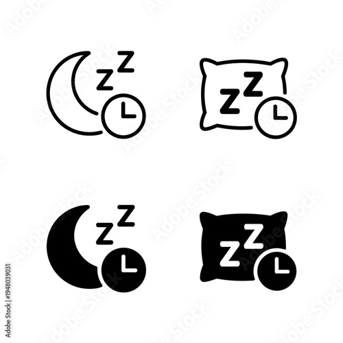 Sleep and rest icons with moon clock and pillow symbols  sleepy time graphics