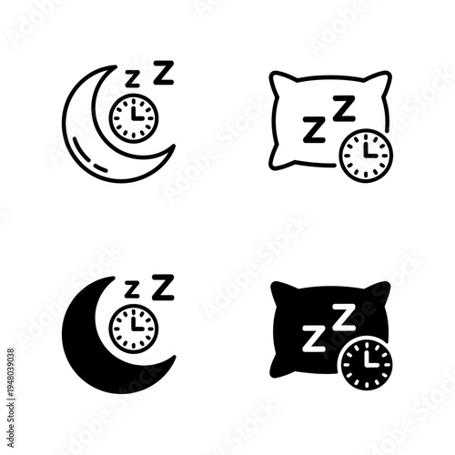 Sleep and time icons with moon clock and pillow symbols