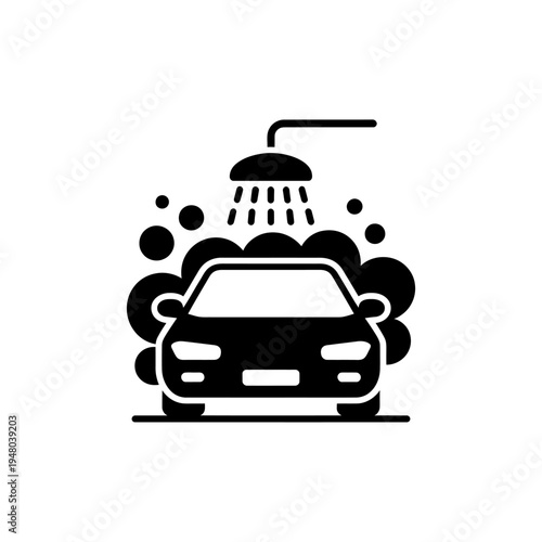 Car wash icon with shower head and soap suds