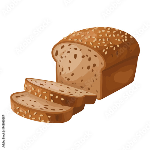 A loaf of whole grain bread with sesame seeds and three slices cut off