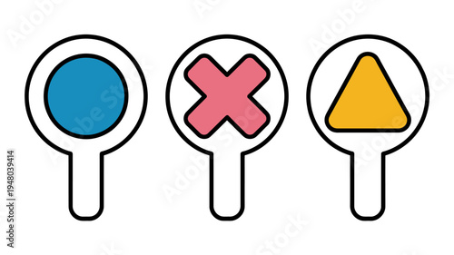 Three colored yes no maybe icons on white background