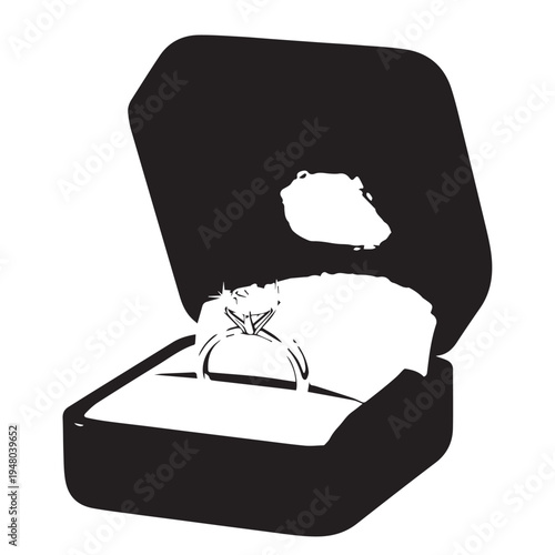 Elegant engagement ring in an open velvet box ready for proposal.