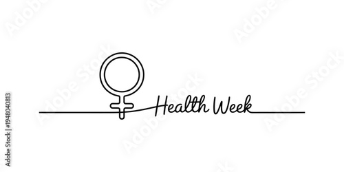 Minimalist line art illustration of a female symbol and health week text on a white background.