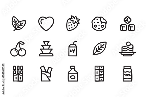 Dessert and confectionery line icons with chocolate bar candy strawberry cherry and sweet treats