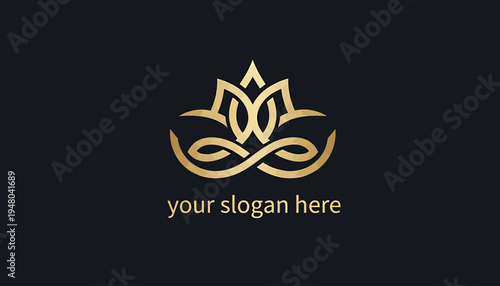 Elegant Gold Lotus Flower with Infinity Symbol Logo Design - A Symbol of Balance and Serenity for Your Brand