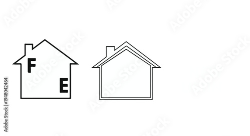 Two simple house outline vector icons with F and E letters for energy efficiency isolated PNG with Transparent Background